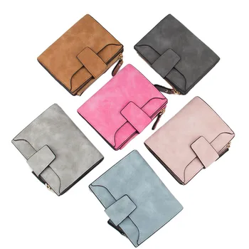 

15PCS / LOT Female Leather Wallet Women Small Slim Coin Pocket Purse Solid Color Luxury Designer Wallet