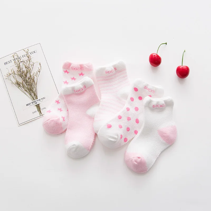Носки для новорожденных мальчиков г. летние носки для маленьких девочек 5 пар/лот, дышащие тонкие мягкие носки из хлопка для малышей Красивые милые детские носки