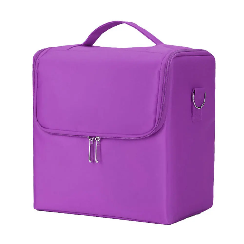 Портативная сумка для косметики, многослойный косметический Чехол, органайзер, Большая вместительная коробка на молнии для хранения ювелирных изделий с ремешком для переноски - Цвет: Фиолетовый