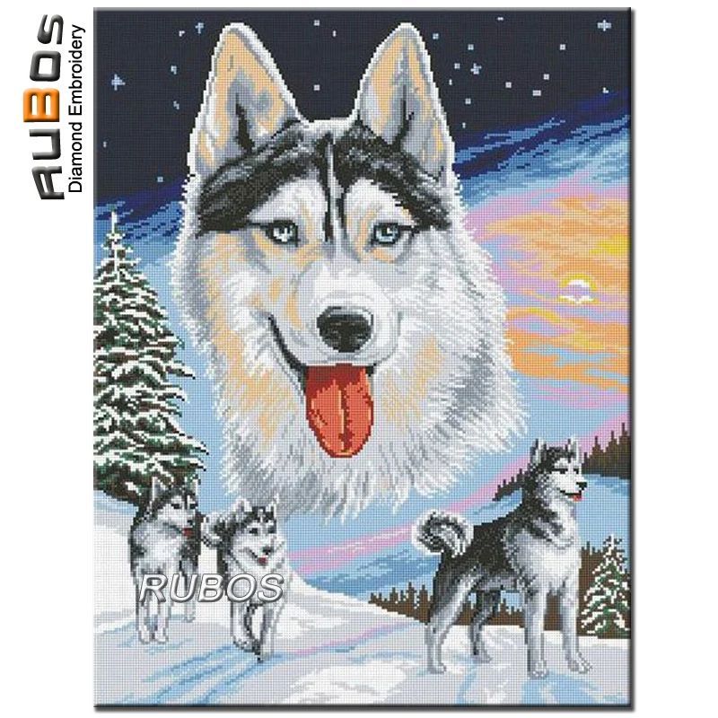RUBOS DIY 5D Diamond Painting Cross Stitch Alaskan Malamute dog snow Diamond Embroidery Home Decor Full Rhinestones Mosaic Inlay (1)