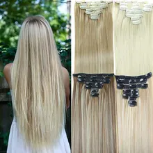 Synthetic Hair Extension 23inch 160g Long Straight 7pcs/set Heat Resistance Fibre Straight Hair Clip Multicolor