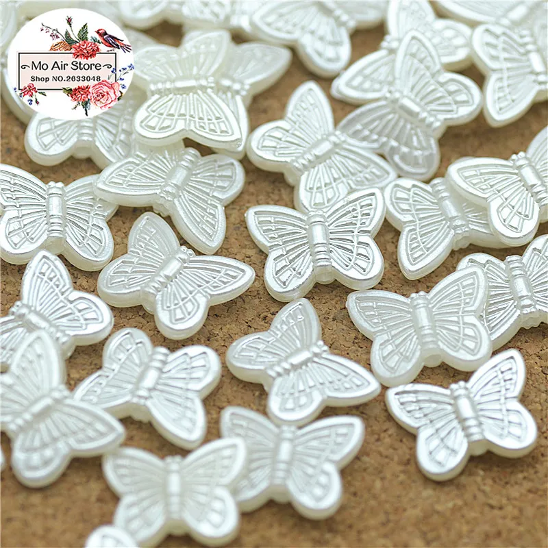 100pcs/lot 11x14mm ivory butterfly pearl Beads ABS Resin Flatback