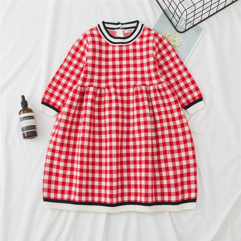 2019 New Kids Baby Girl Knitted Sweater Dress Winter Lattice Crochet Dress Tops Clothes Newborn Baby Girl Clothes Cotton V9# (5)