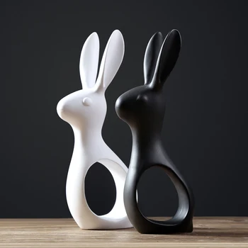 

2pcs/set Ceramics rabbit ornaments Figurines Cartoon bunny Miniatures Simulated animals Decoration Crafts for Wedding gifts