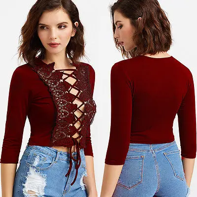 2018 Новый Для женщин летние Повседневное вязать Кружево Up Crop Top Лето Bodycon бак рубашка блузка