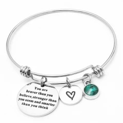 12 цветов, браслет с подвеской в виде сердца, вдохновляющий браслет с цитатой для женщин, друзей, подарок на день рождения, ювелирное изделие, You're Braver - Окраска металла: May- Emerald