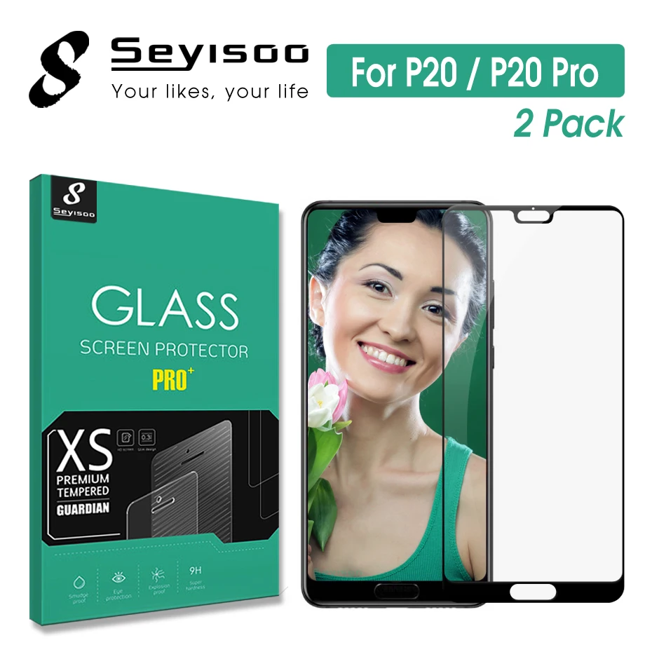 2 Pack Original Seyisoo Real 2.5D 0.3mm Black Full Cover Screen Protector For Huawei P20 Huawei P 20 Pro Tempered Glass Film