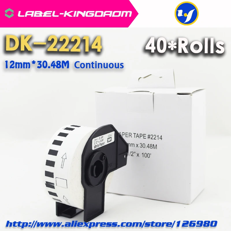 40 рулонов Универсальный DK-22214 этикетка 12 мм* 30,48 м Непрерывная Совместимость для принтера Brother QL-570/700 все включают пластиковый держатель
