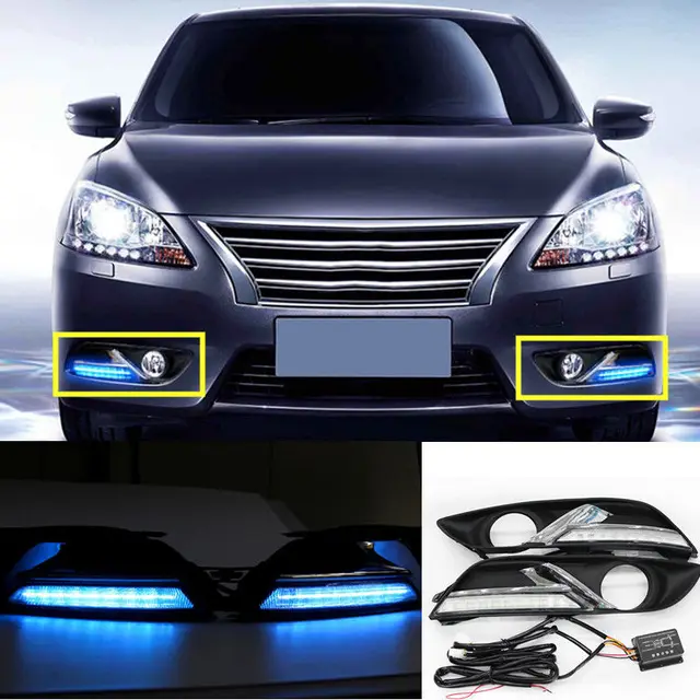 amber blue Led drl for Nissan Sylphy Sentra 2012 2013 2014 2015 Daytime