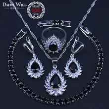 Свадебные обручальные ювелирные наборы для женщин,, 925 серебро, подвеска со стразами Фианит, ожерелье, серьги, браслеты из колец, набор