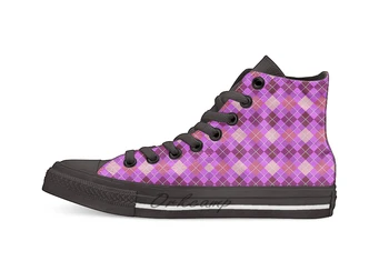 

Purple Argyle Pattern Casual High Top Canvas shoes sneakers Light Walking Shoes