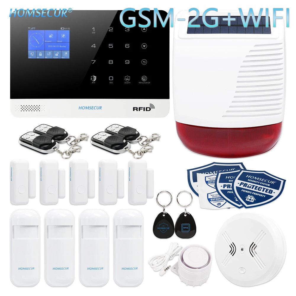 

HOMSECUR Wireless 2G/GSM RFID SMS Autodial Burglar Alarm System with IOS/Android APP (EN/DE/ES/RU/FR/PL/PT/IT Menu Adjustable)