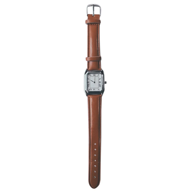 

ULZZANG Coffee+White Alloy Ladies Vintage Square Table Classic Roman Numeral Quartz Watch
