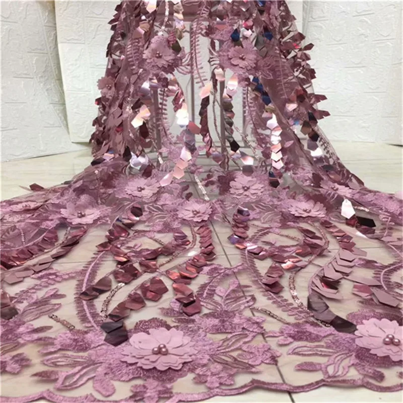 

Pink African Lace Fabric 2019 High Quality Lace Sequins Fabric French Nigerian Lace Fabric 3d Embroidery Wedding Lace