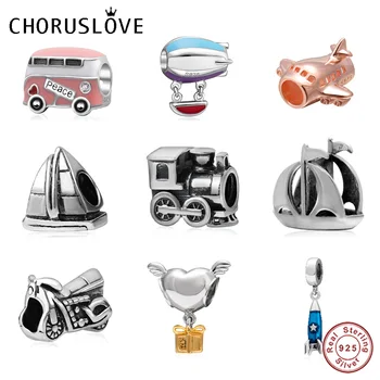

Choruslove bus Charm Train Motorbicycle Sailboat Bead 925 Sterling Silver Plane Beads fit Original Pandora Charms DIY Bracelet