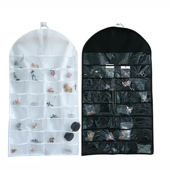 

2018 Fashion 32 Pockets Jewelry Hanging Organizer Earring Necklace Display Holder Dual Sided Jewellery Storage Display Pouch