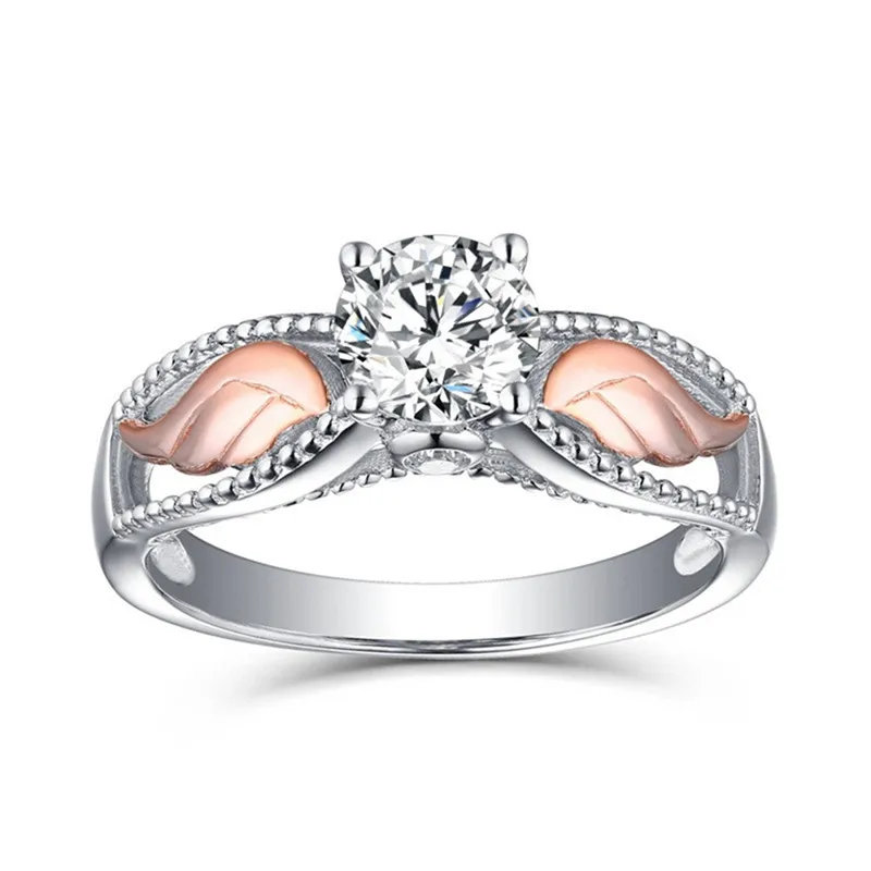 BOAKO New Four Claw CZ Wedding Rings Silver /Rose Gold Angel Wings Rings for Women Dropship bague acier inoxydable pour femme