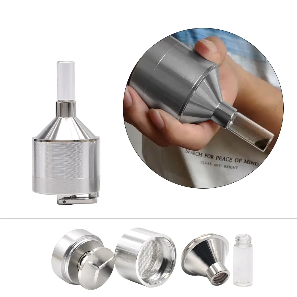 

4 Parts Dia.44mm/56mm Aluminum Metal Powder Spice hand Mill Grinder Crusher with Snuff Snorter Bottle Grinder