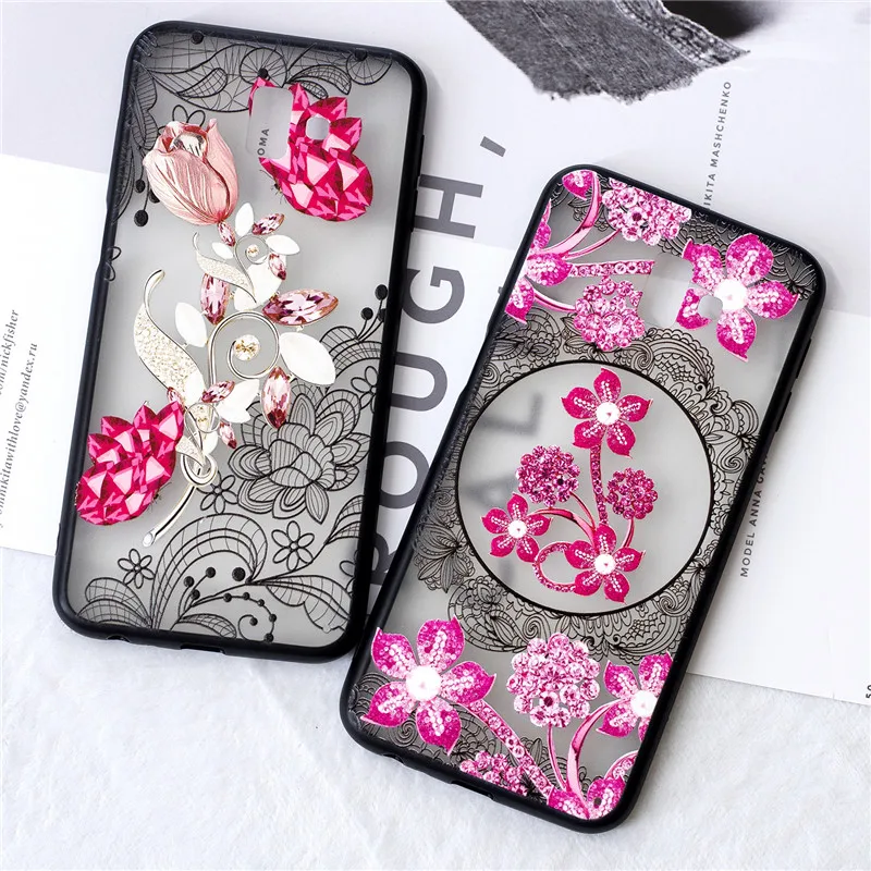 

For Samsung Galaxy J6 Plus Case Relief lace pattern Lace Datura Drilled flower Mobile Phone Shell For Galaxy J6 Plus
