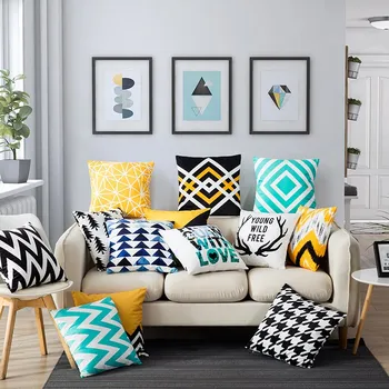 

Yellow Black Geometric Velvet Cushion Cover Home Decor Pillow Cover Pillowcase Sofa 45X45CM Decorative Pillows Case