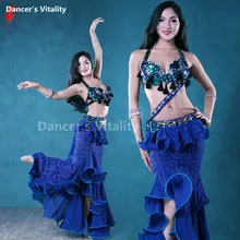Роскошная Одежда для танца живота, кристаллы камней, набор для выступлений, комплект для танца живота, пальто+ бюстгальтер+ юбка для девочек, платье для танца живота
