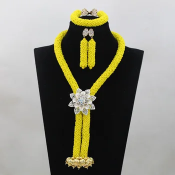 

Elegant Yellow Crystal African Beads Jewelry Set Nigerian Bead Necklaces Bracelet Earrings Celebration QW783