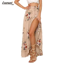 Цветочная длинная юбка сексуальные элегантные юбки женские s макси юбки с высокой талией Асимметричные цветочные печати Женская пляжная юбка для лета Z2921