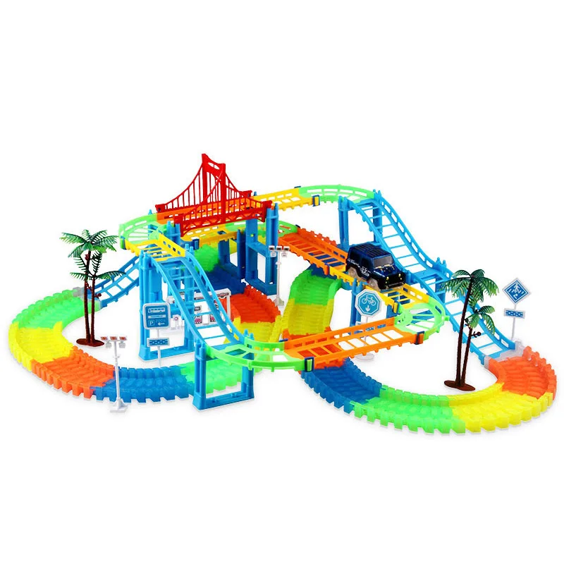 

Connect 2 Type Railway Magical Racing Track Play Set Diy Bend Flexible Race Track Electronic Flash Light Car Toys For Children