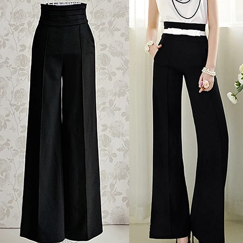 

2017 New Women Sexy Fashion Casual High Waist Flare Wide Leg Long Pants Elegant Trousers
