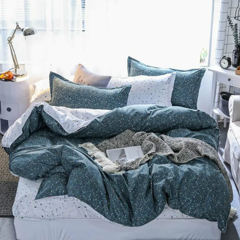 

3 Pcs Polyester Bedding Set Queen Size AB Side Reactive Printing Pillowcase Duvet Cover with Zipper Soft Breathable Bed Clothes