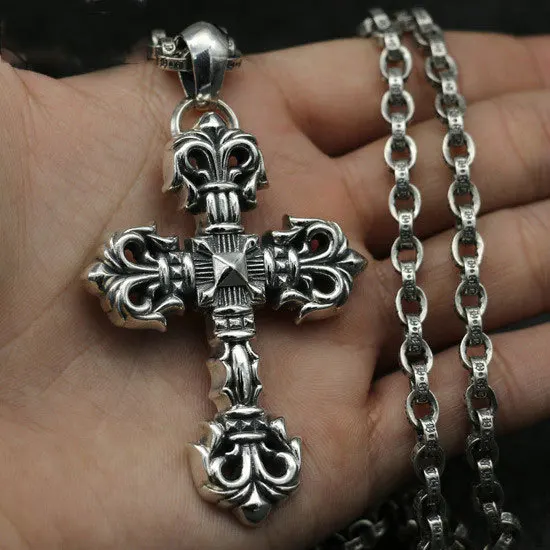 

Quan Zhilong With The Same Sterling Silver Flame Hollow Cross Pendant Personality Male Necklace Chain Clavicle