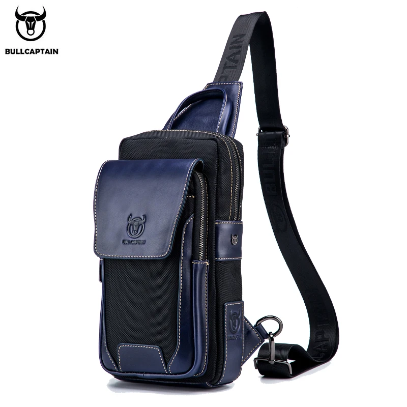 

BULLCAPTAIN hot men's first layer cowhide casual fashion chest strap bag men's shoulder bag Messenger bag men's chest bag