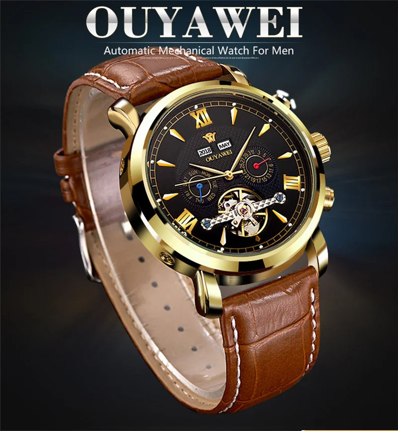 Mechanical Watch Mens Top Brand Luxury Tourbillon Men's Automatic Mechanical Watches Wristwatch Leather watch relogio masculino  (1)