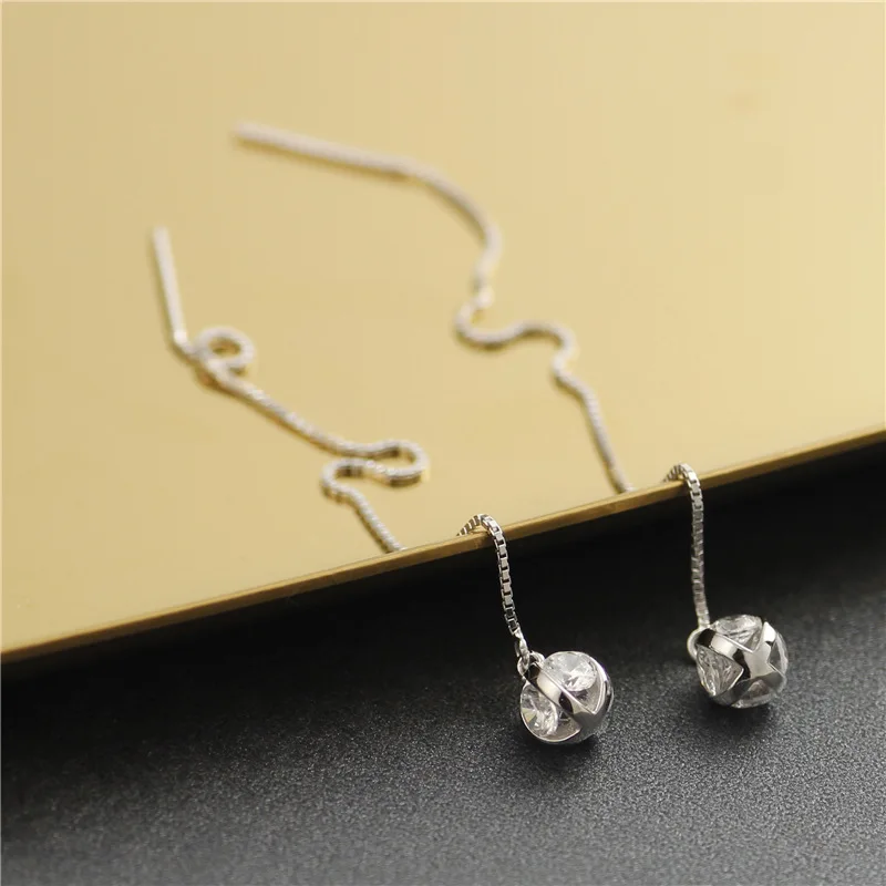zircon ball ear line 100% 925 Sterling silver Jewelry fashion Hypoallergenic dangle earrings for women gift