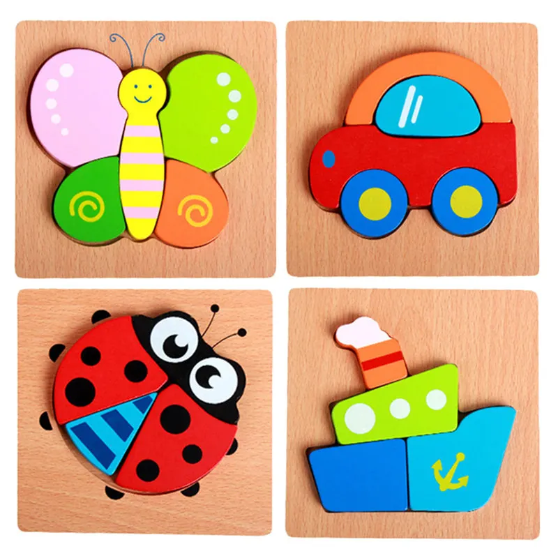 Candywood New 3D Wooden Puzzle Jigsaw High quality Beech Wood toys for Children Cartoon Animal Puzzle for baby boy and girls