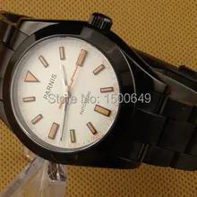 E972 Parnis 40 мм PVD молния указатель белый циферблат сапфировое стекло Авто Мужские часы