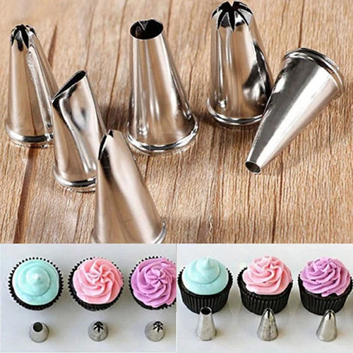 NEW Wholesale 6Pcs Pastry Tips Cake Icing Piping Nozzles + Silicone