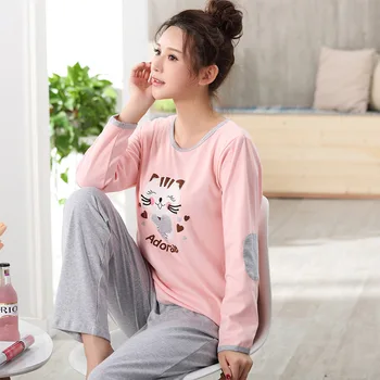 

New arrival Fall 2 pcs women long sleeve sleepwear women cotton pajama set women fashion pyjamas women brand nightgown fashion