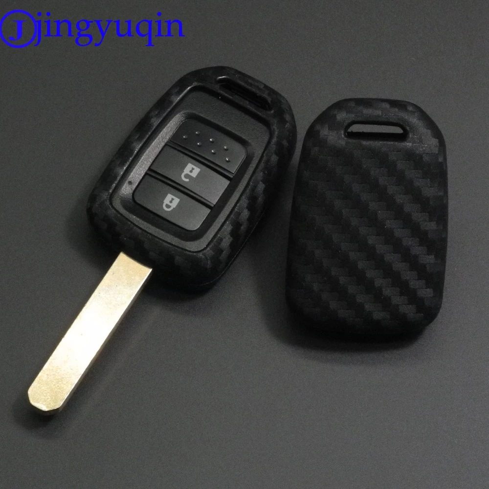 

jingyuqin Carbon Silicone Car Key Case For Honda GREIZ Civic City XRV Vezel Fit key Set Remote Cover