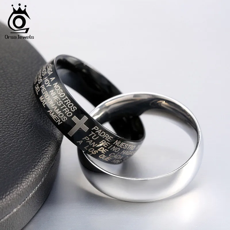 ORSA JEWELS Cool Men's Ring Perfect Polished 316 Stainless Steel Trendy Silver Color Black Color Ring Band Simple Jewelry GTR18