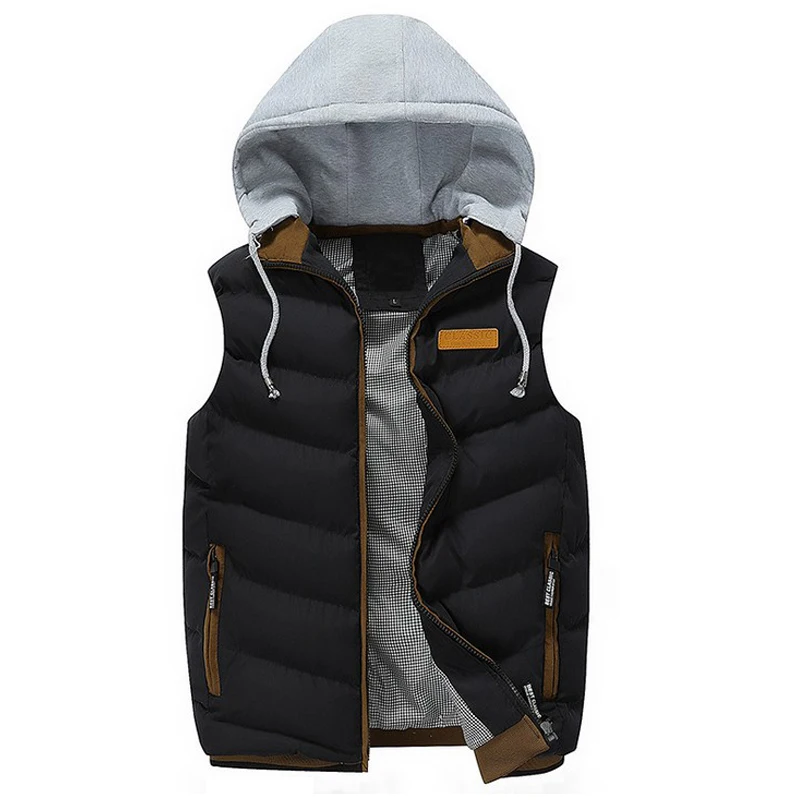 Vest Men Winter Fashion Sleeveless Hooded Vest chaleco hombre Male Cotton-Padded Waistcoat Mens Jacket and Coat Warm Vest gilet
