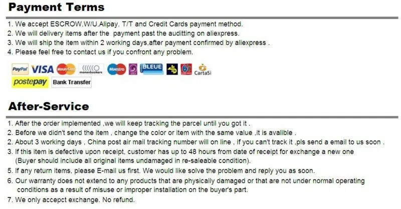 Payment Terms and After Service