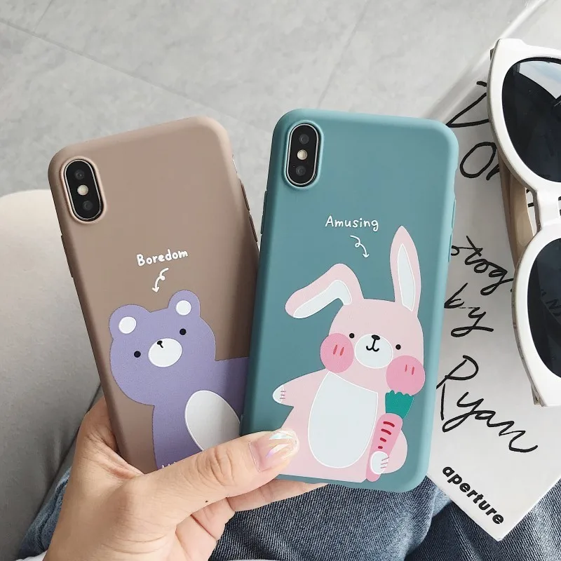 Милый мультяшный животный чехол для телефона с кроликом iPhone 8 7 6 6S Plus Мягкий ТПУ X XR