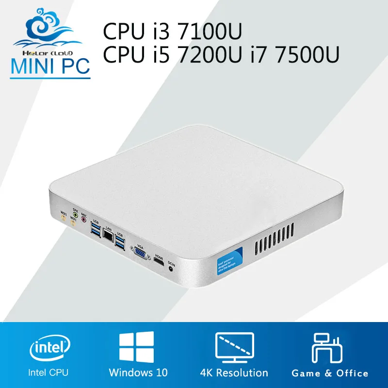 

Intel CPU Mini Computer Cooling Fan Core i3 7100U i5 7200U i7 7500U Windows 10 4K Mini PC Desktop Computer HDMI WIFI minpc