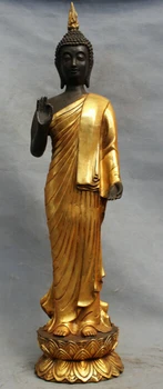

USPS to USA S1386 28" Tibet Bronze Gilt Temple Standing Shakyamuni Sakyamuni Buddha Robe Statue