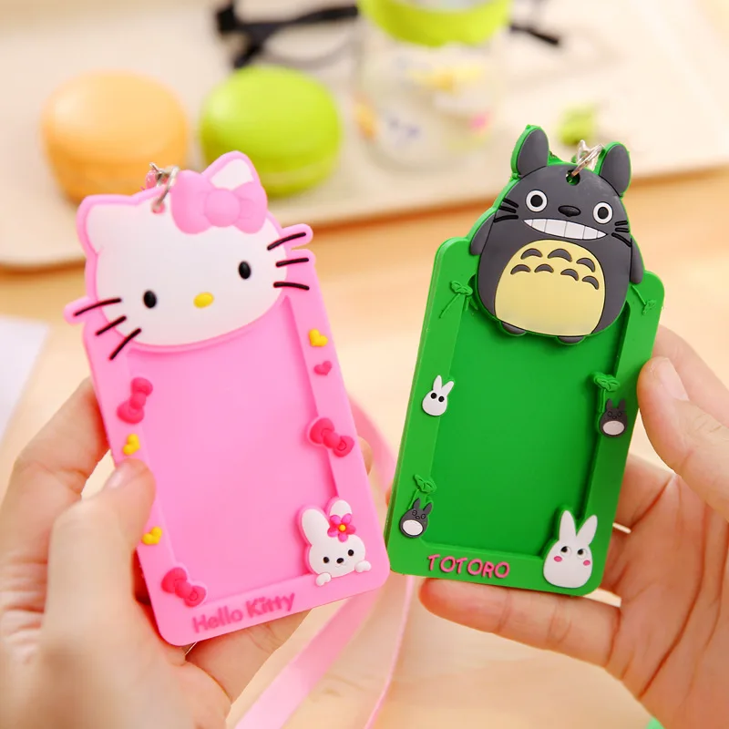 

1pcs Cute Cartoon Silicone Card ID Holder With String Credit Card Bus Card Case Key Holder Ring Luggage Tag Trinket for students