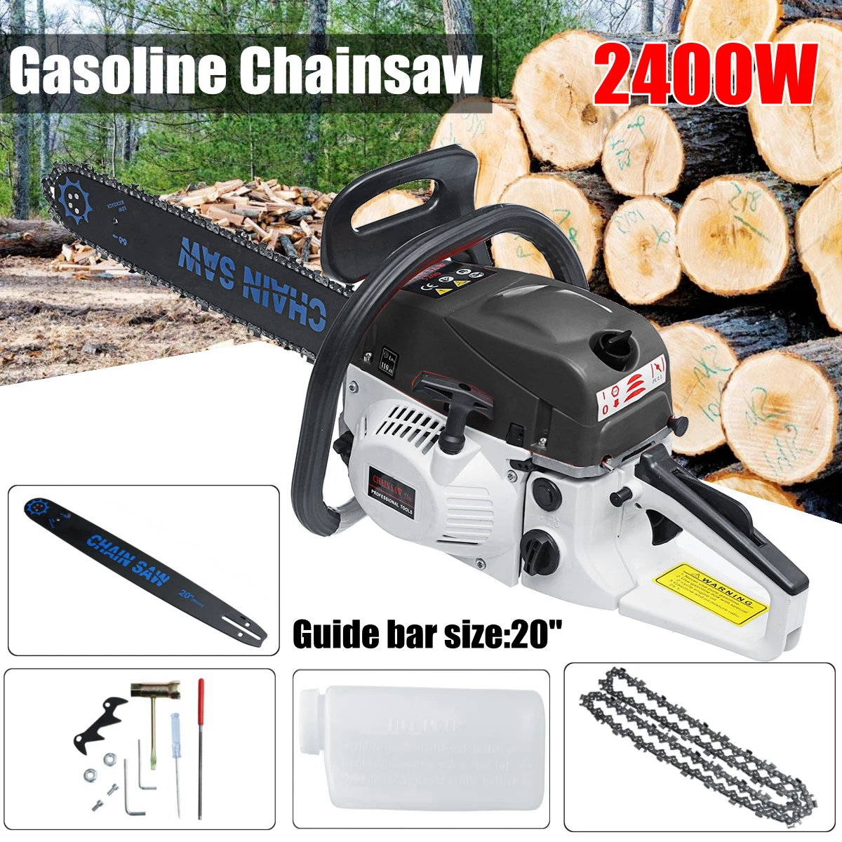 Professional Chainsaw 20" 4200W Bar Gas Gasoline Powered Chainsaw 62cc