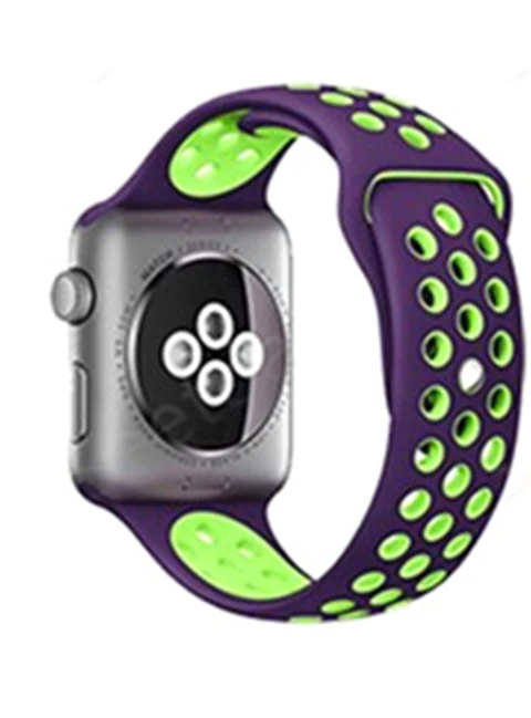 Для Apple Watch, версии 3, 2, 1 ремешок спортивный браслет силиконовый ремешок 42 мм, 38 мм, браслет из нержавеющей стали Смарт-часы напульсник Для мужчин Для женщин ремень резиновый наручных часов iWatch, ремешок - Цвет ремешка: Purple Green