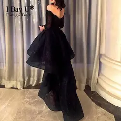 Новое поступление 2017, великолепные черные кружевные вечерние платья, высокие и низкие Вечерние платья на заказ, vestido de festa Longo De Luxo Abendkleid