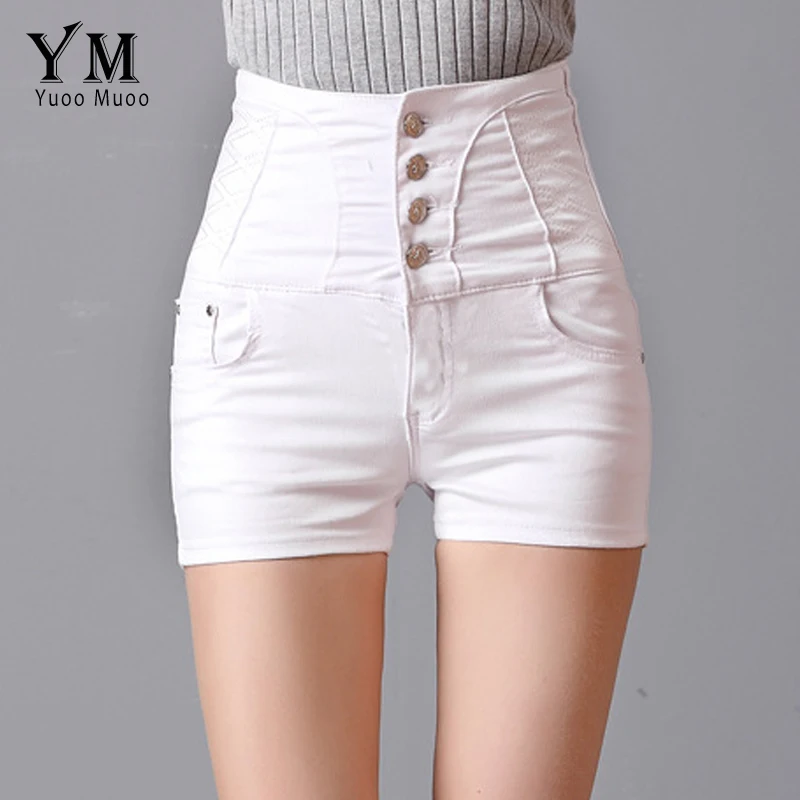 

YuooMuoo Women Fashion Shorts Summer High Waist White Shorts Brief 4 Buttons Design Brand Denim Jeans Shorts for Women